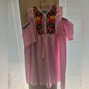 South Main Striped Dress with Embroidered Details -Size XL